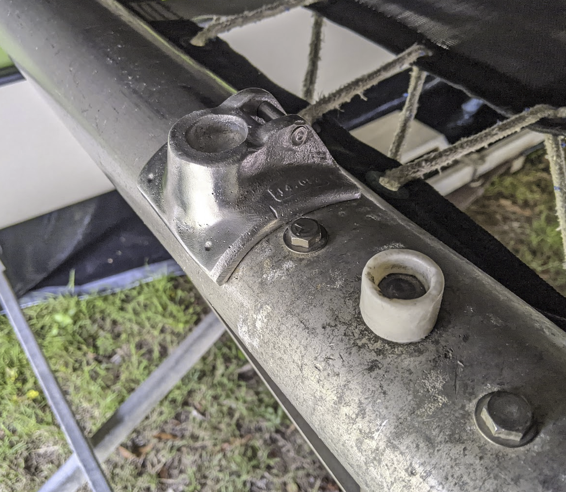 A photo of the mast step socket piece sitting next to the old mast step on the boat. A photo of the mast step socket piece sitting next to the old mast step on the boat.